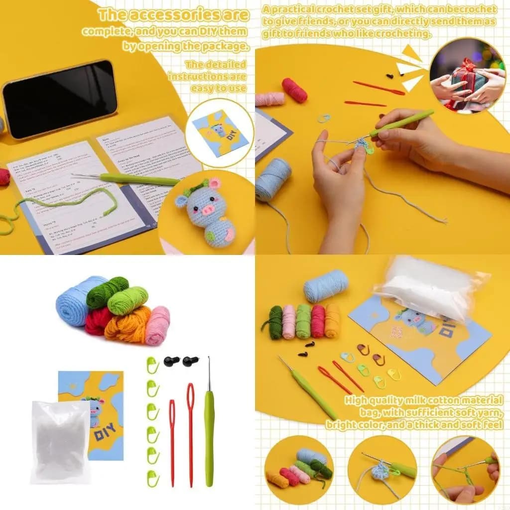 62KD DIY Crochet Starter Kits fwith Yarn, Crochet Hook, Needle, Crochet Accessories
