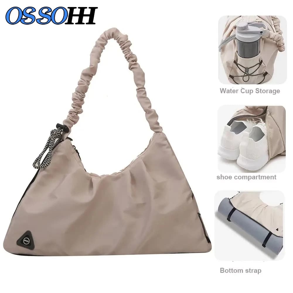 Borsa da yoga e palestra da donna (1 pezzo) con scomparto per scarpe, tasche per oggetti bagnati e asciutti e porta tappetino yoga regolabile, brevetto in attesa di riconoscimento