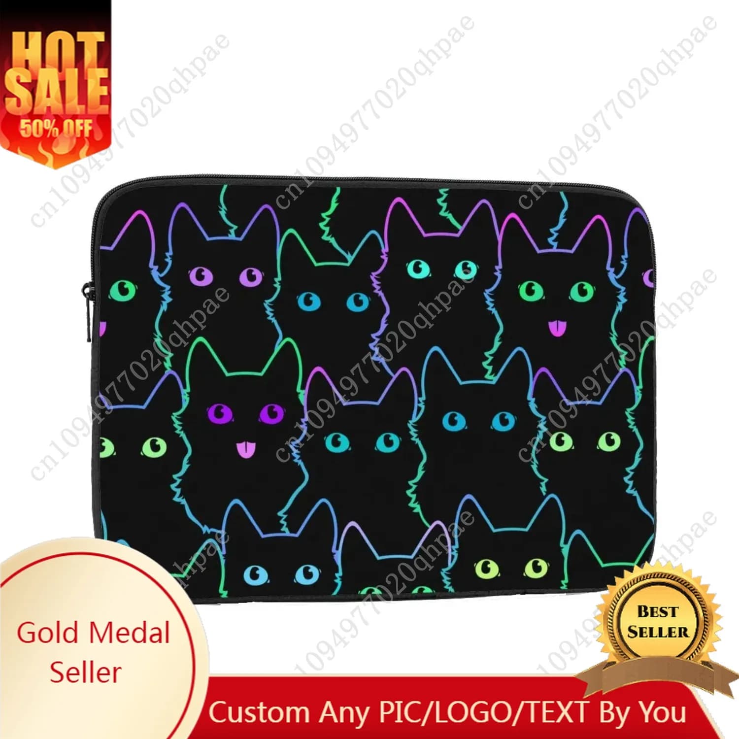 Custodia per notebook per laptop Custodia colorata per sagome di gatto Borsa per computer Custodia antiurto per gatti neri dei cartoni animati per MacBook Air Pro