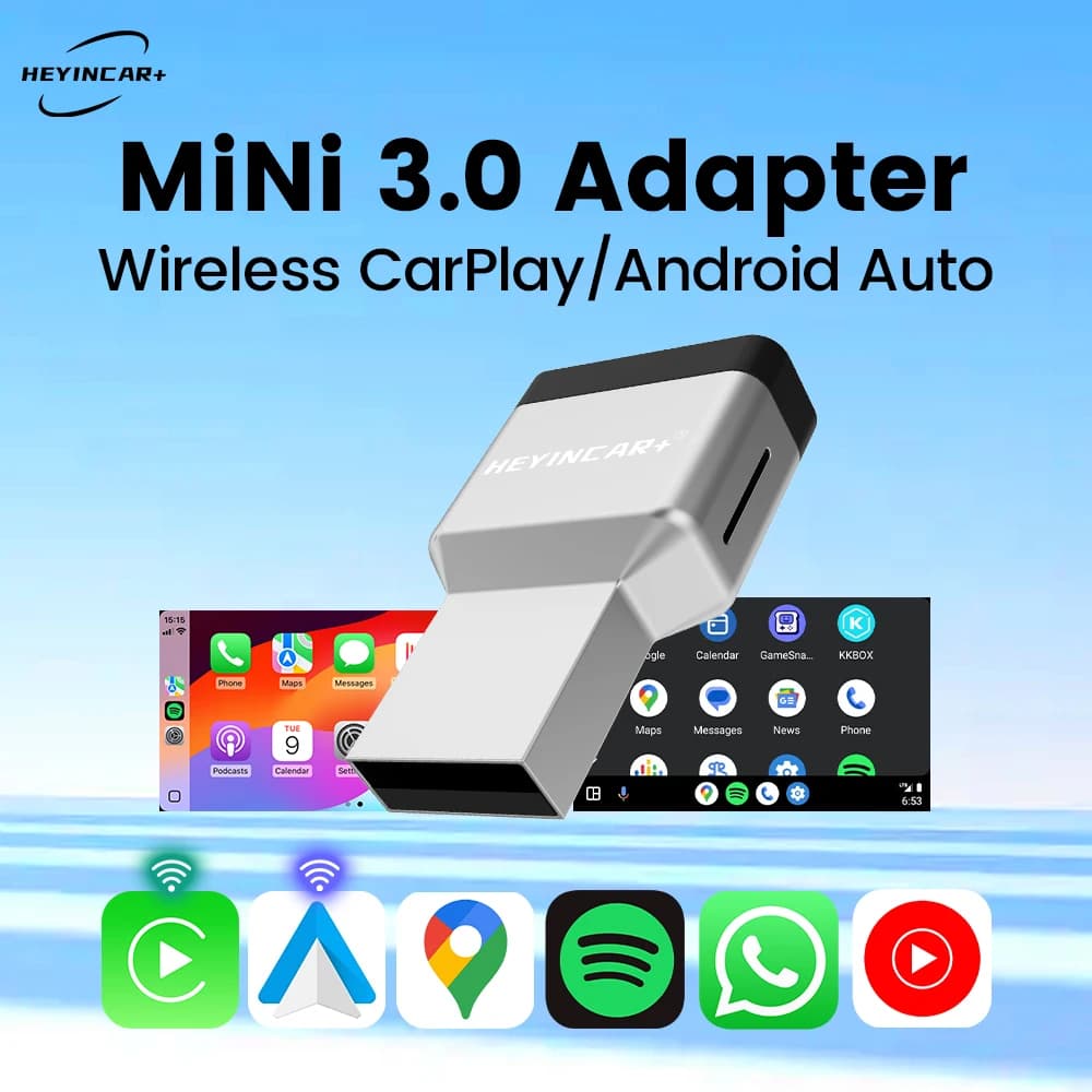 HEYINCAR mini 3.0 Wireless Carplay/Android Car 2in1 Box 5.8GHz WIFI Plug And Play for 98% Original Wired Carplay