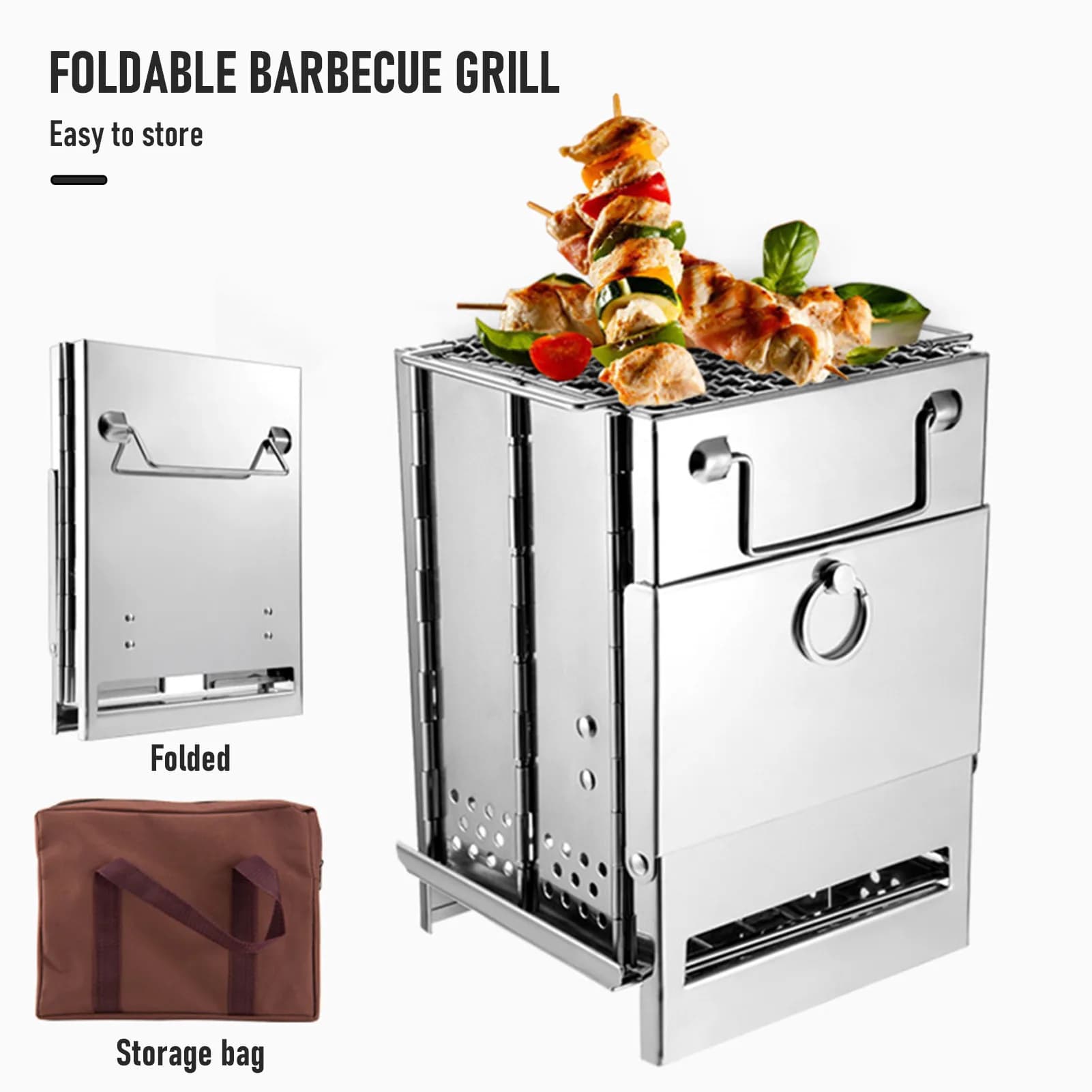 Stainless Steel Wood Stove, Carbon Grill Mini Folding, Light Barbecue for Camping, Garden, Picnic for Open