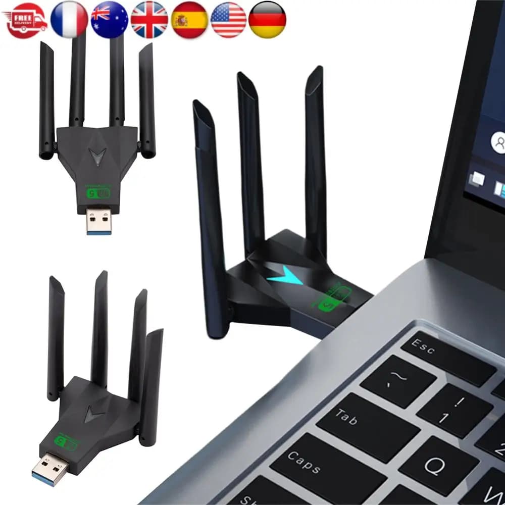 Adattatore WiFi USB 1300Mbps Dual Band 2.4/5.8Ghz USB 3.0 Dongle Wi-Fi con 4 Antenne Ricevitore Wireless per PC