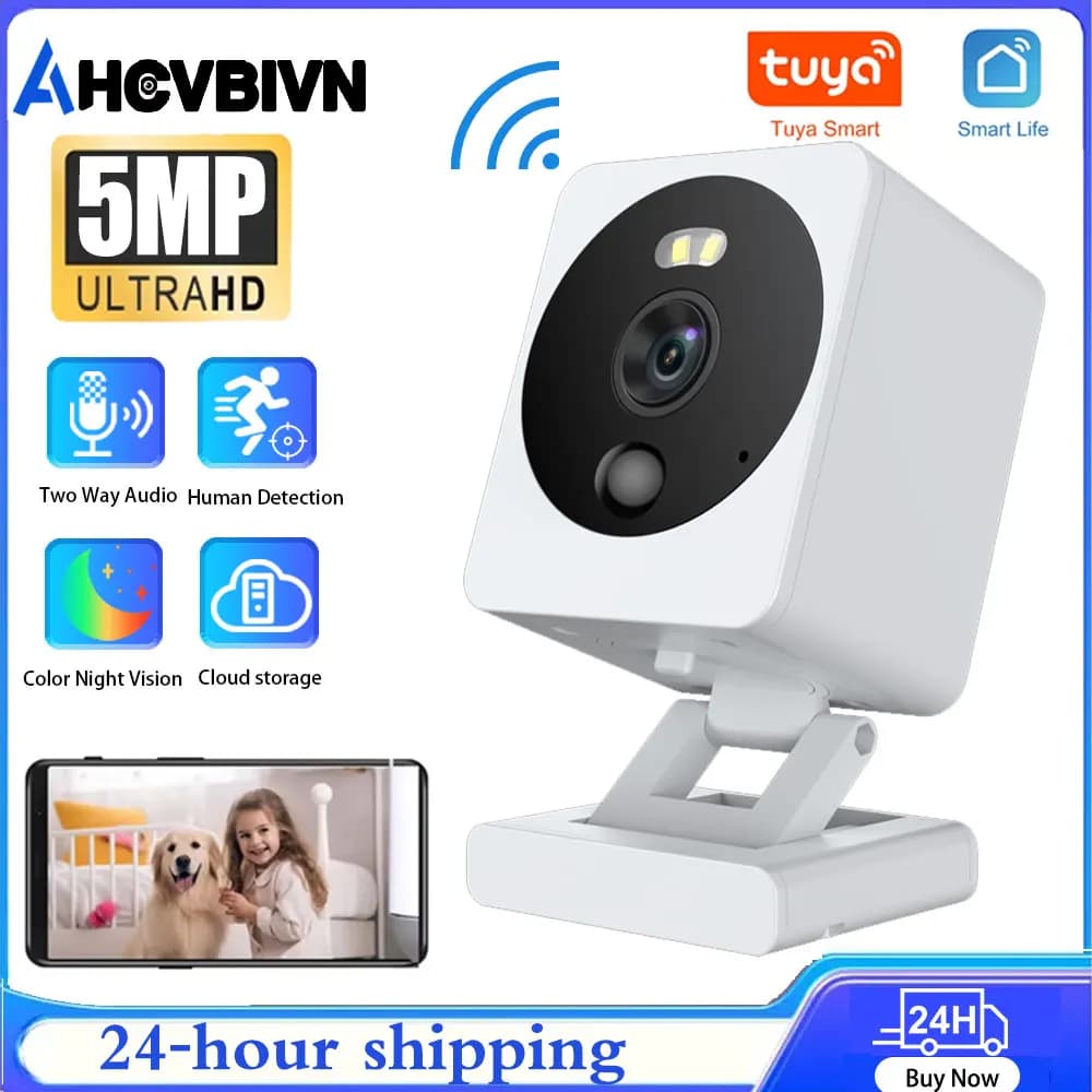 5MP Tuya Mini WiFi Telecamera di sicurezza IP Telecamera di videosorveglianza CCTV impermeabile esterna Telecamera per baby monitor per visione notturna a colori
