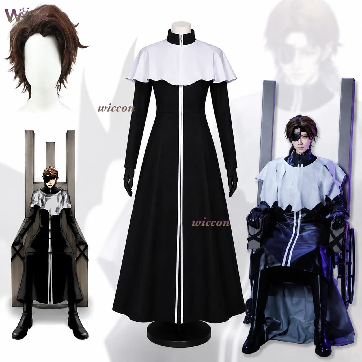 Cos C COS Bleach Aizen Sousuke Cosplay Captain Uniform White Haori 3 Stripe Shihakusho Brown Wig Full Set Halloween Carnival