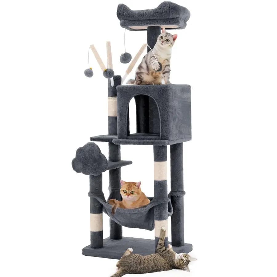 Albero per Gatti Multilivello da 44 Pollici per Gattini da Interno, Arredamento per Gatti con Tiragraffi, Cuccia Imbottita in Peluche per Finestra, Amaca Confortevole