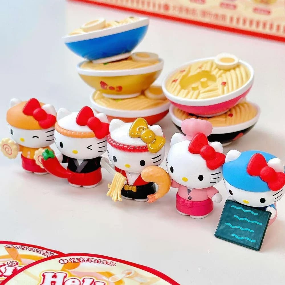 Hello Kitty Ramen Cup Blind Box Figure Collectible Kawaii Ornament Model Food Theme Toy Birthday Gift Desk Decoration for Fan