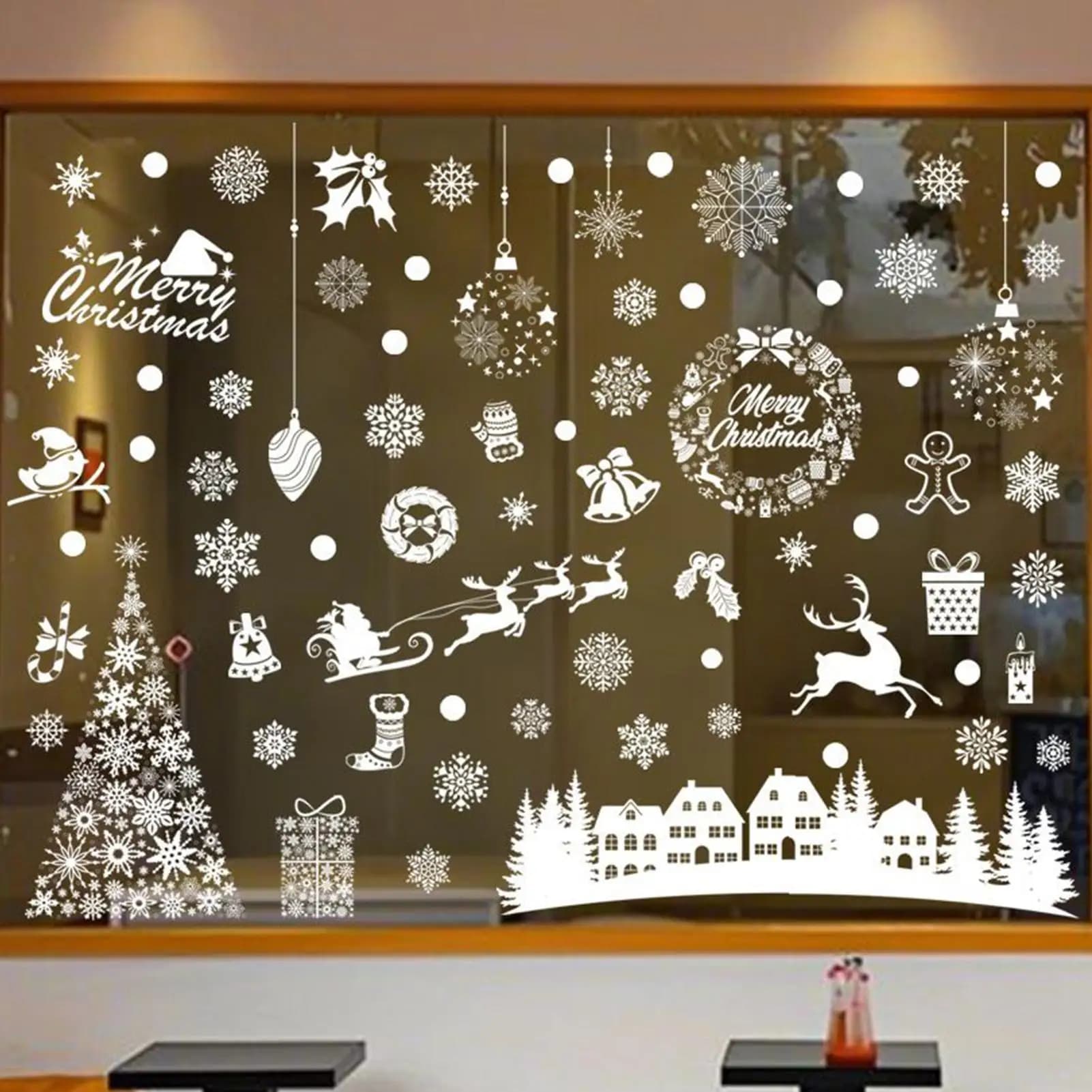Adesivi per finestre di Natale 9 pezzi Decalcomanie riutilizzabili Decorazioni per finestre di Natale Adesivi carini per porta a specchio Bagno Camera da letto Soggiorno