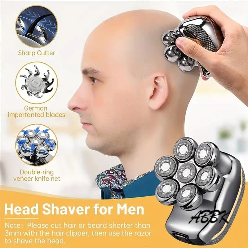 ABBK-6 In 1 Men's Electric Heads Rechargeable Cordless Razor Hair Shaving for bald man Waterproof Wet Dry Bar
