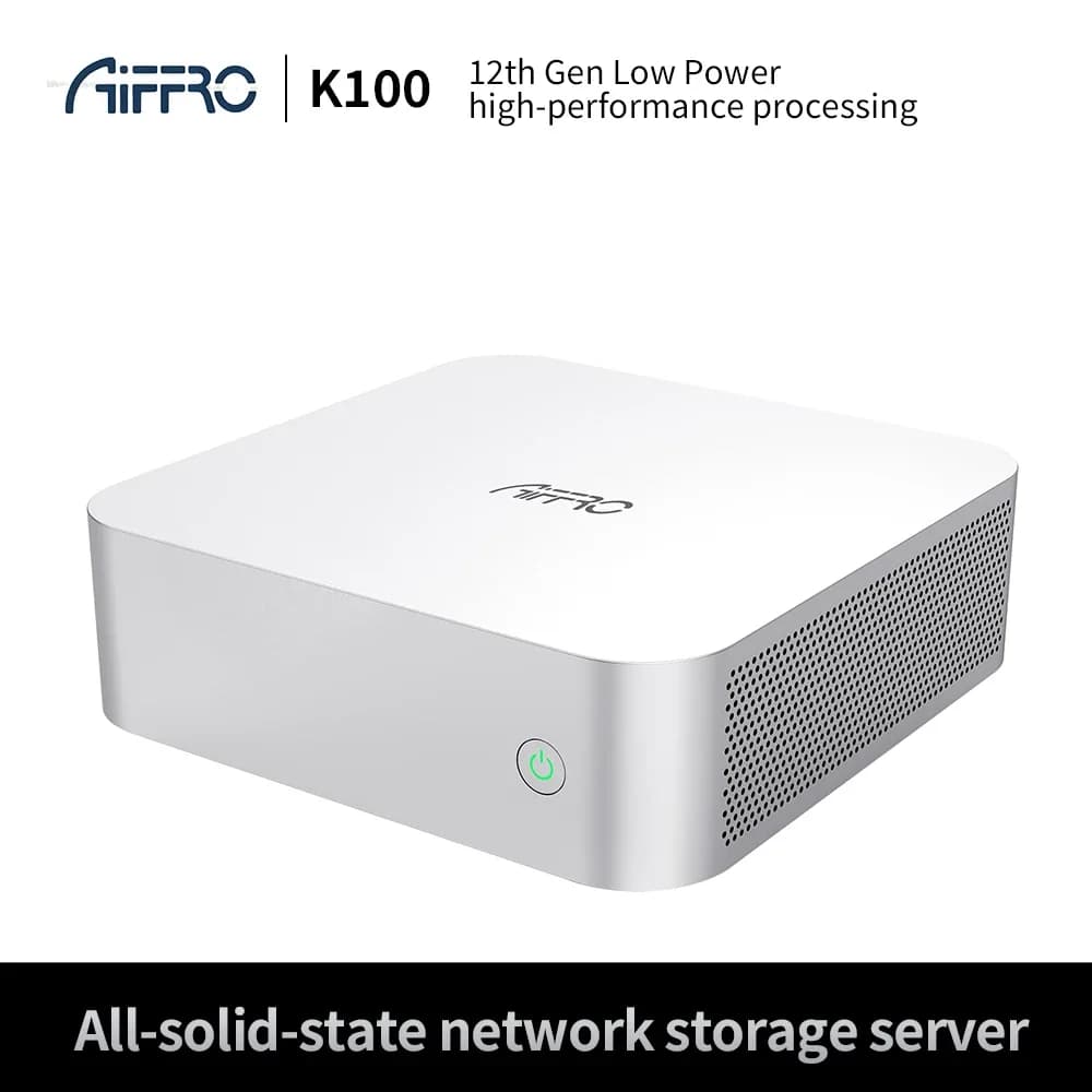 Aiffro K100 NAS Server 12a Gen Intel N100 All-SSD, Cloud Storage Privato, Archiviazione di Rete per Backup Dati Casa e Ufficio