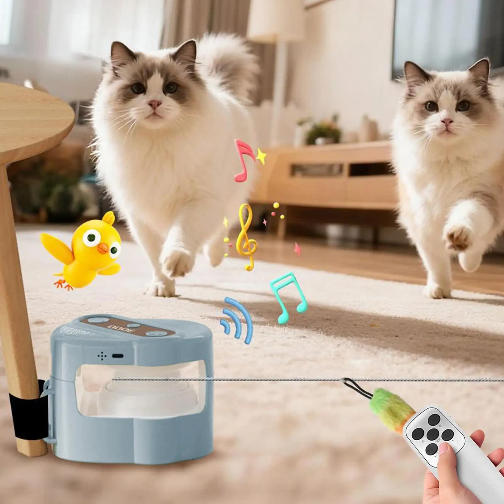 Giocattolo Interattivo per Gatti da Interno, Ruota Girevole per Esercizio, Tapis Roulant per Gatti con Telecomando, Giocattolo con Suono di Uccelli per Stimolazione e Caccia