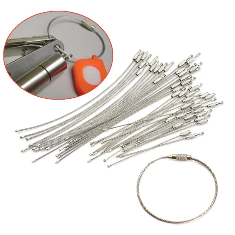 10 pezzi portachiavi corda filo di acciaio inossidabile cavo anello vite blocco gadget anello portachiavi cerchio campo appeso accessori per attrezzi da esterno