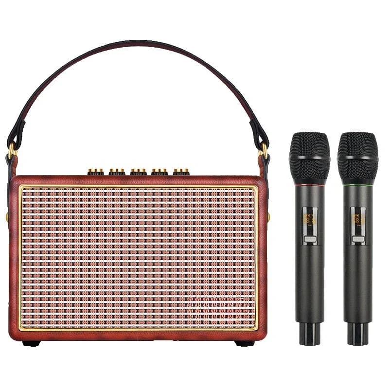 Vintage Karaoke Outdoor Audio, Wireless Bluetooth Speaker, Wooden, with Dual Microphones