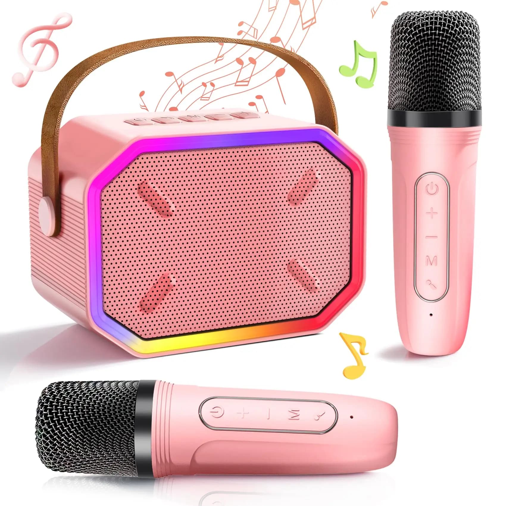 Mini macchina per karaoke per bambini Macchina per karaoke portatile Microfoni wireless Bluetooth Regali luminosi LDE per ragazze e ragazzi