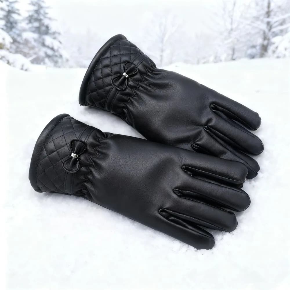 1 Pair Women Fleece-Lined Winter Gloves Thickened Touchscreen-Compatible Down Gloves Windproof Driving Gloves Outdoor Activities
