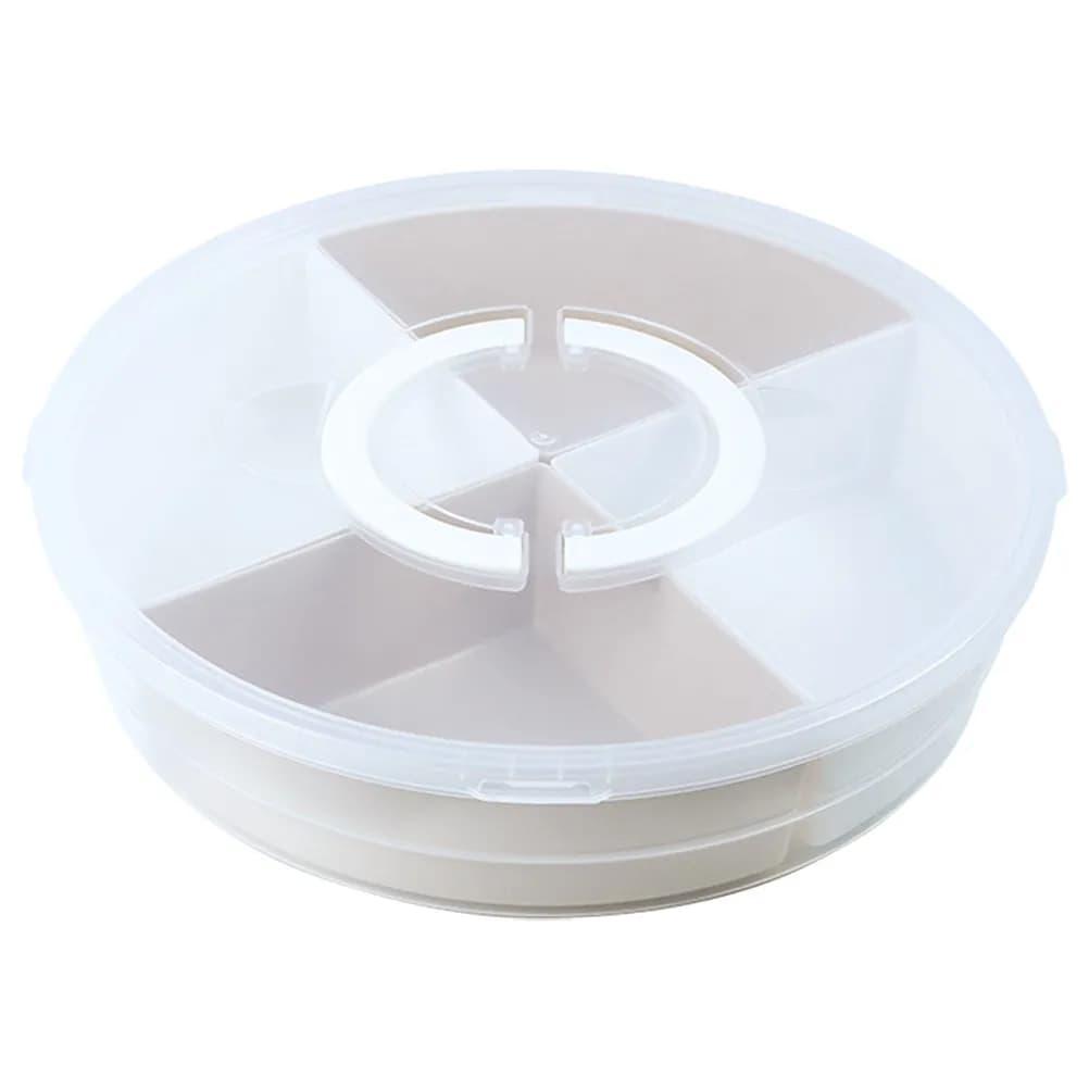 Scatola Porta Snack Rotonda con Coperchio Trasparente e Manico, Contenitore con Scomparti per Frutta Secca e Caramelle, Vassoio per Servire