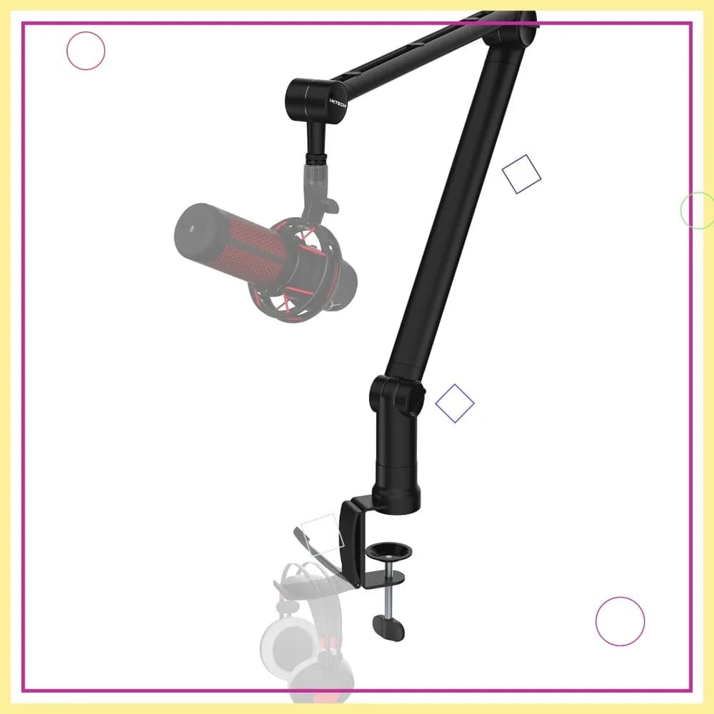 Braccio per microfono con supporto da tavolo, 360° ° Supporto a Forbice Girevole e Regolabile per Podcast, Gaming, Radio, Studio