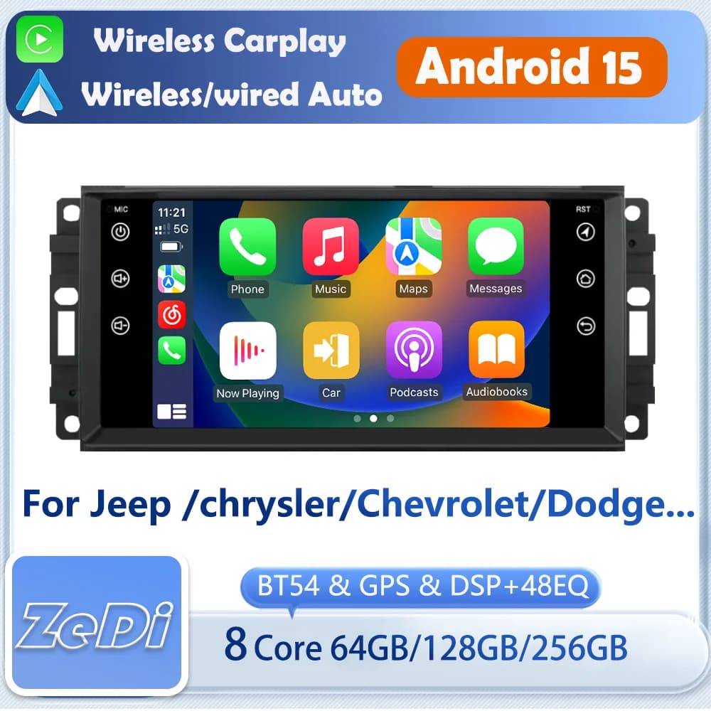 Per Jeep/Chrysler/Chevrolet/Dodge... DSP, CarPlay, Android Auto, ingresso retromarcia, navigazione con schermo diviso e altre funzioni.