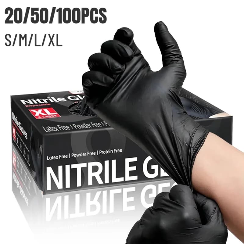 20/50/100PCS Guanti Nitrile Usa E Getta Neri Guanti Impermeabili Per La Cucina Bagno Pulizia Piatti Unghie Artistiche Parrucchiere