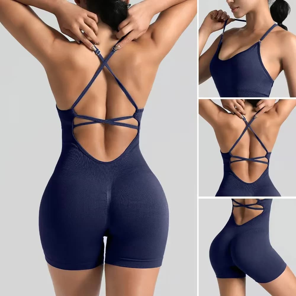 WAREBALL Yoga Set JumpSuits Sportswear Women Fitness Rompers Sexy One Piece Strap Tummy Control Padded Sports Bra Workout