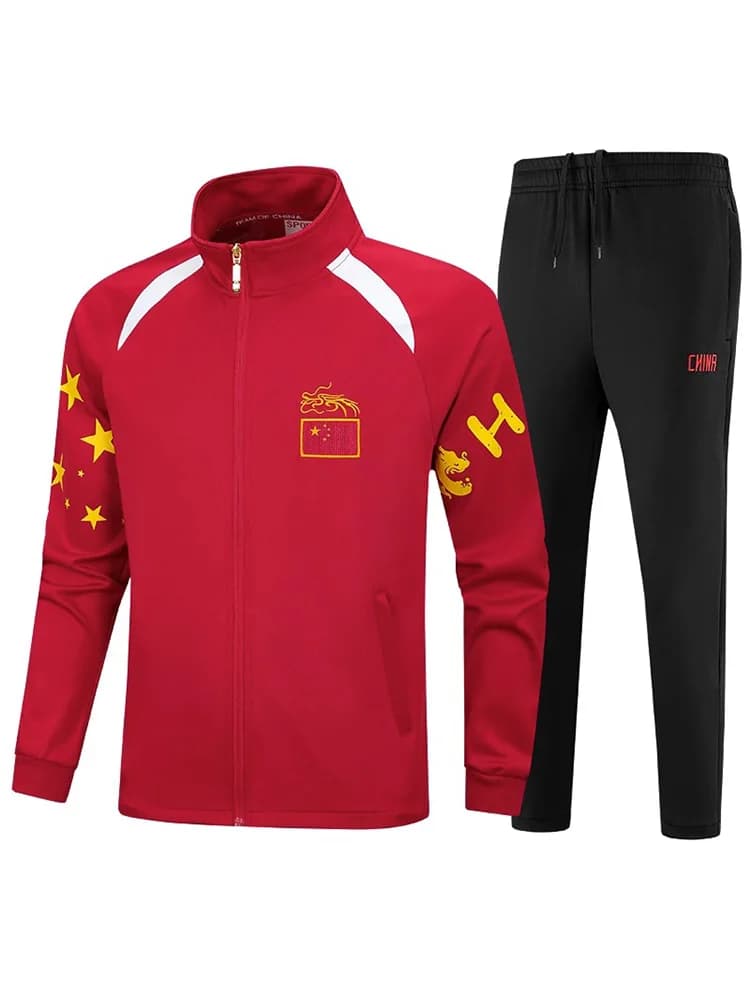 Set sportivo rosso per uomo e donna, giacca e pantaloni per competizioni di arti marziali, abbigliamento autunnale a maniche lunghe per giovani
