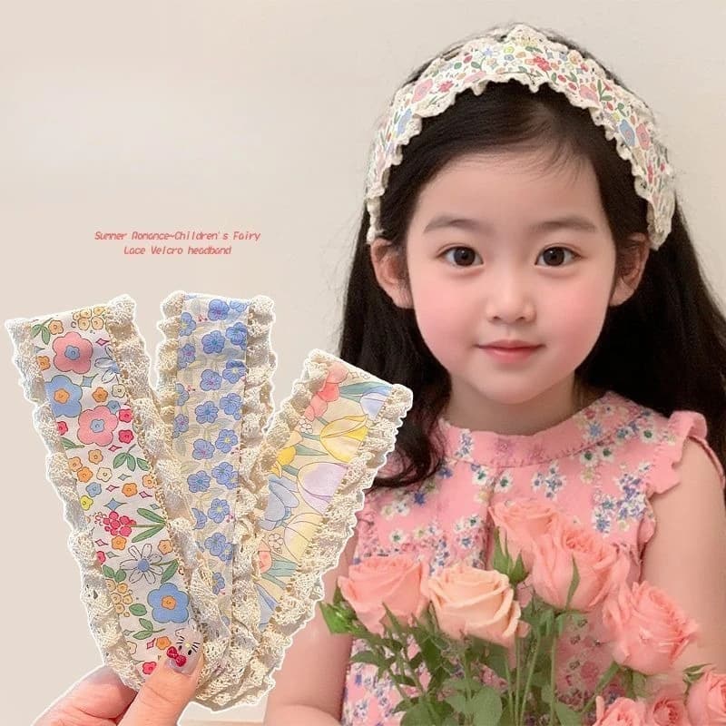 Wide Edge Fringe Sticker Headband Small Floral Velcro Hair Band for Little Girls Kids Baby Non Slip Breathable Soft Daily Use