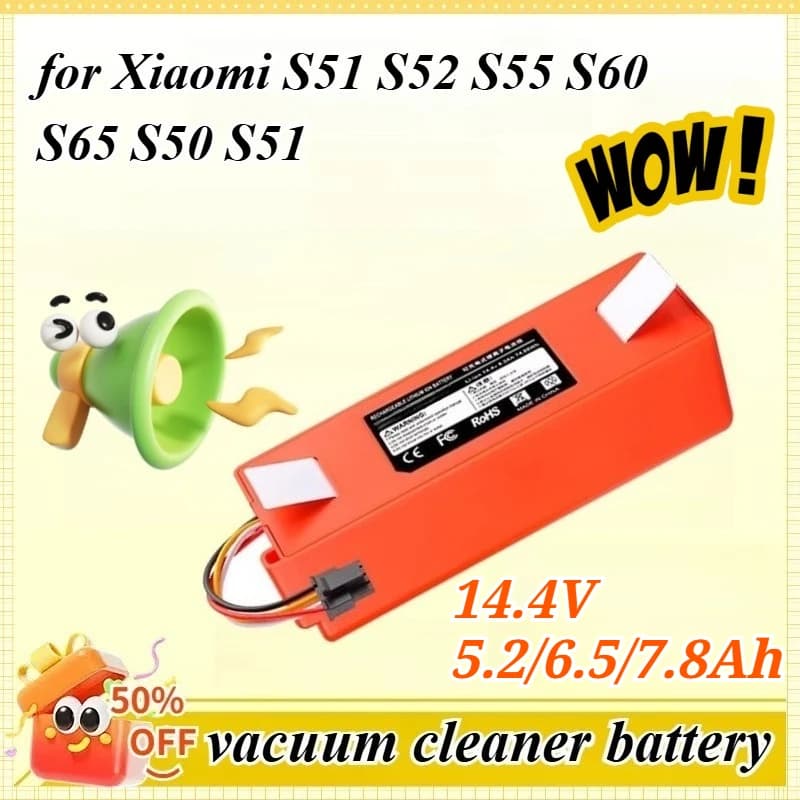 Batteria di Ricambio 14.4V 5.2/6.5/7.8Ah per Robot Aspirapolvere Xiaomi S50, Compatibile con Xiaomi S51 S52 S55 S60 S65 S50 S51 S5