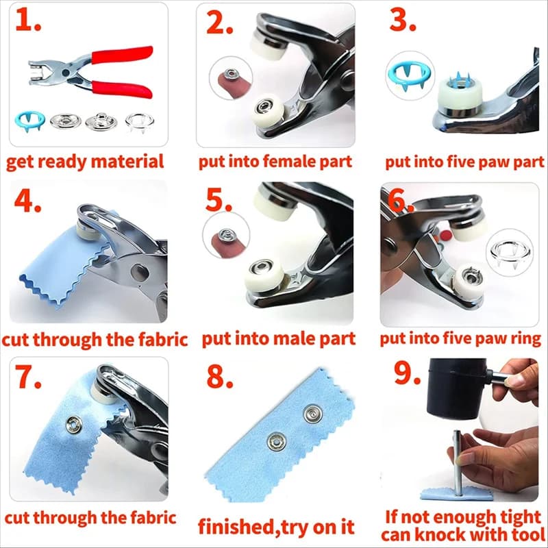 ABFW 300 set kit bottoni automatici ad anello, bottoni automatici in metallo con strumento di chiusura a scatto per abbigliamento, lavorazione, pelle, cucito (15 colori)