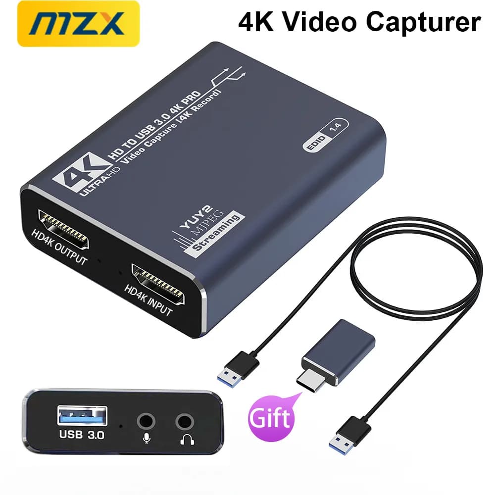 MZX 4K Video Capture Card Board Recording HDMI-Compatible 60Hz 30Hz USB 3.0 1080P 60fps 30fps Grabber Capturing Game Capturer