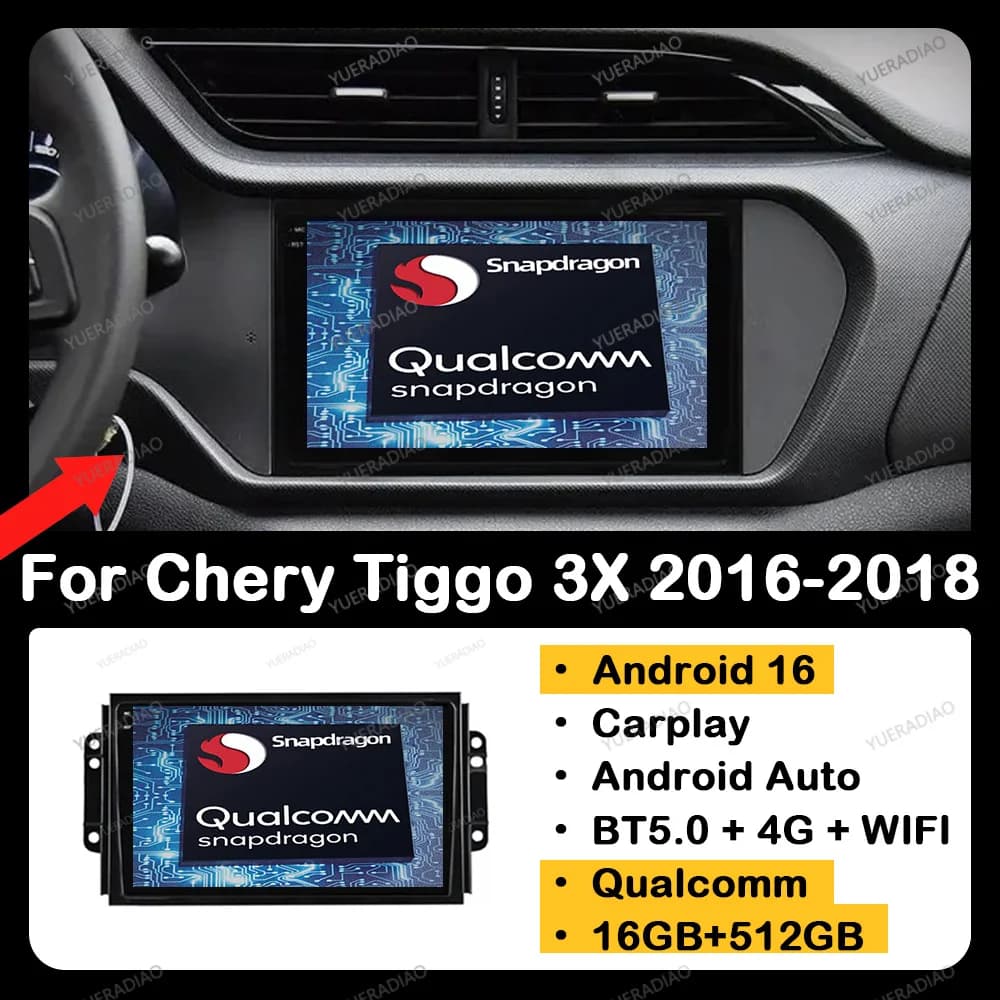 Android 16 Car Radio For Chery Tiggo 3X Tiggo 3 2 2016 - 2018 Head Unit GPS NAVI Multimedia Video Player BT QLED 4G LTE 5G WIFI