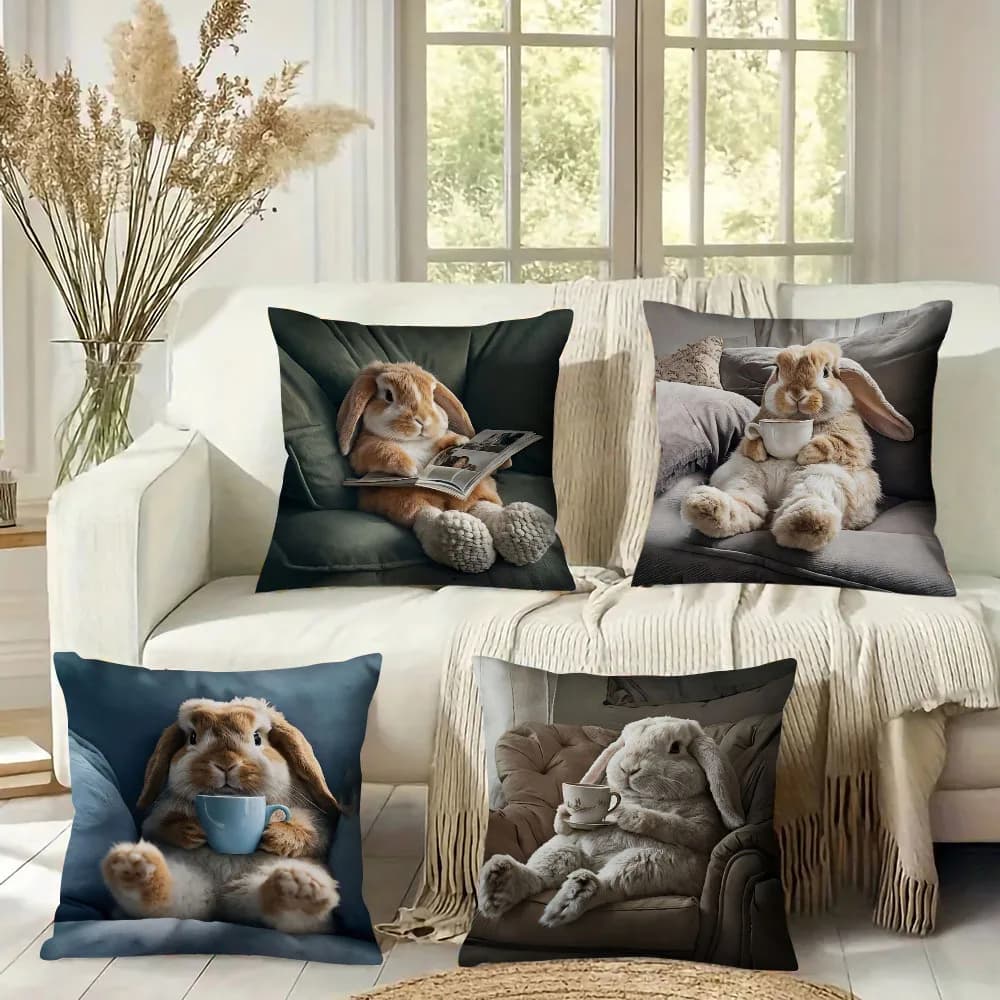 Cute Rabbit Sofa Cushion 45x45cm Plush Pillowcase Living Room Decorative Pillow Set Soft Rabbit Print Throw Pillows