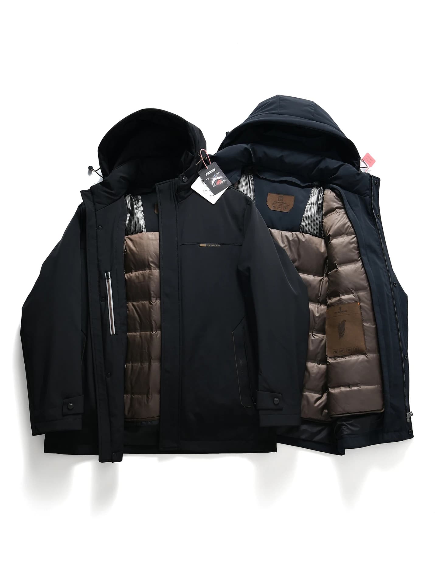 Detachable Inner Duck down Filling Waterproof Winter Thickened Warm Men's Administrative Style Jacket Outdoor City Casual Coat