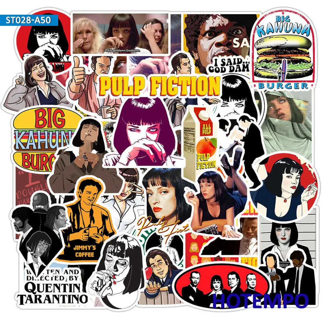 50 pezzi, Adesivi del film classico Pulp Fiction, Motivi misti, Decalcomanie Graffiti divertenti, per telefono, portatile, bagagli, skateboard, auto, moto, album di ritagli, Adesivi Giocattoli