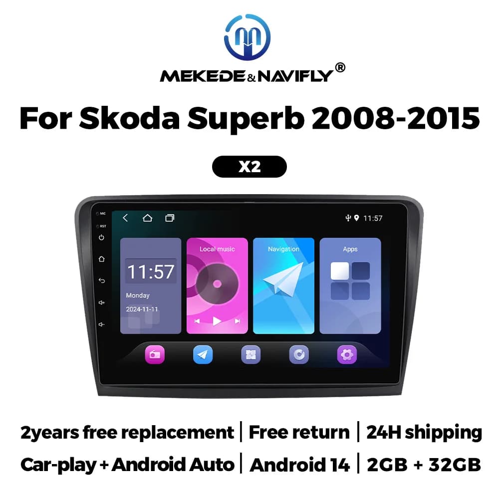 Android14 IPS Touch screen Autoradio Riproduzione Auto per Skoda Superb 2 B6 2008 2009 2010 2011 - 2015 Lettore Video Multimediale GPS