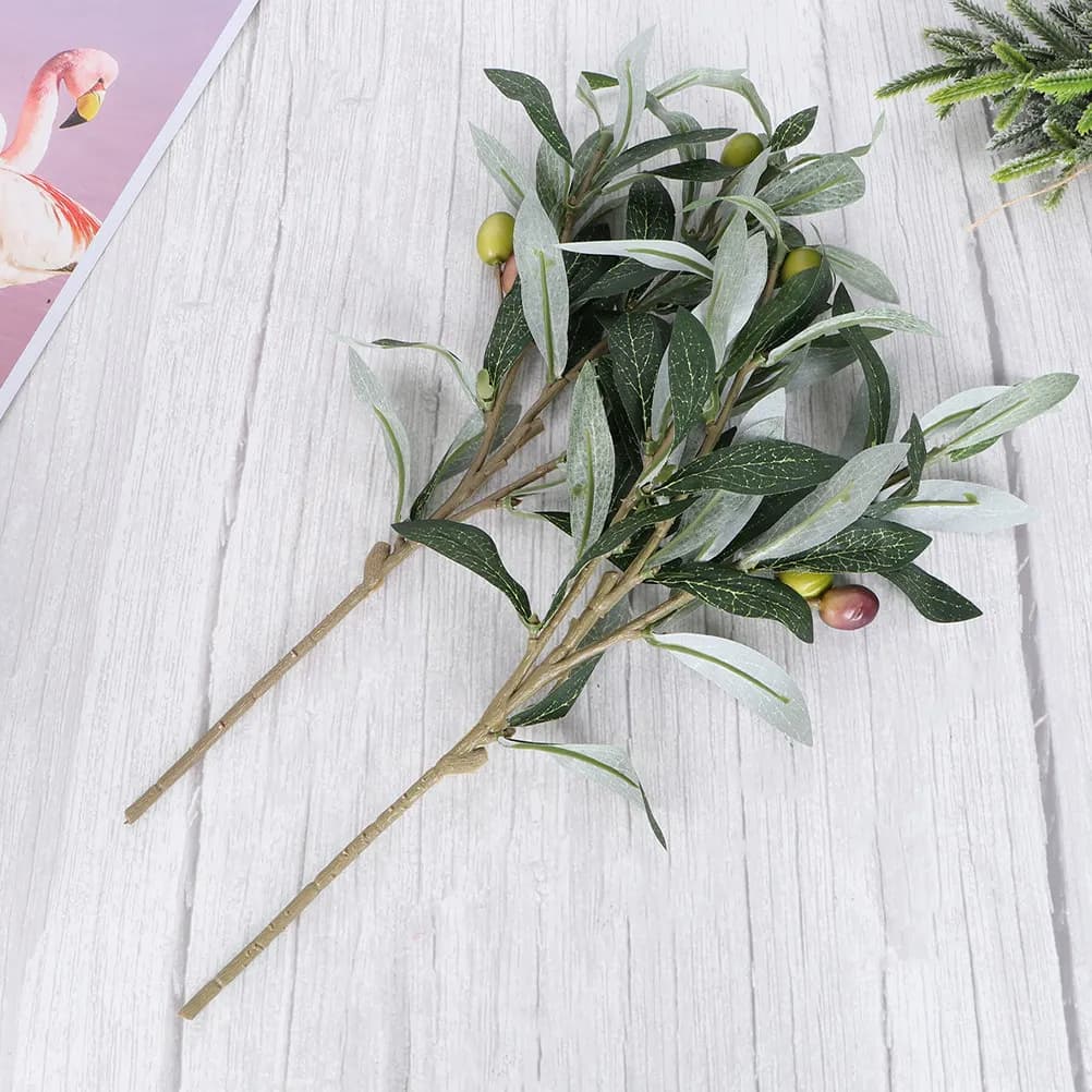 Set di 3 Rami d'Ulivo Artificiali, Steli di Ulivo in Plastica, Decorazione per Centrotavola Matrimonio, Casa, Ufficio, Feste