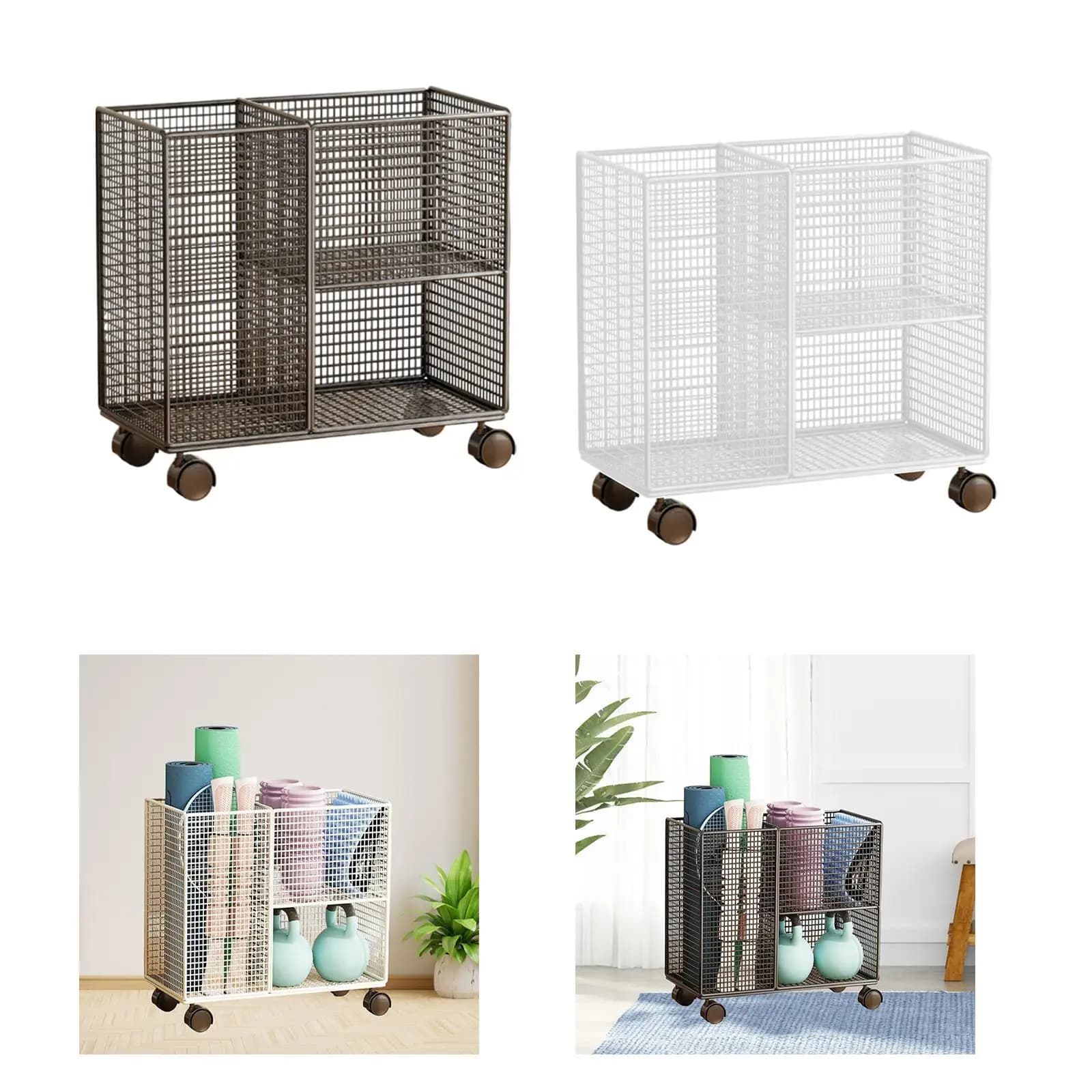 Storage rack for yoga and foam roller mats, multifunctional corner shelf, organizer trolley for home gym equipment