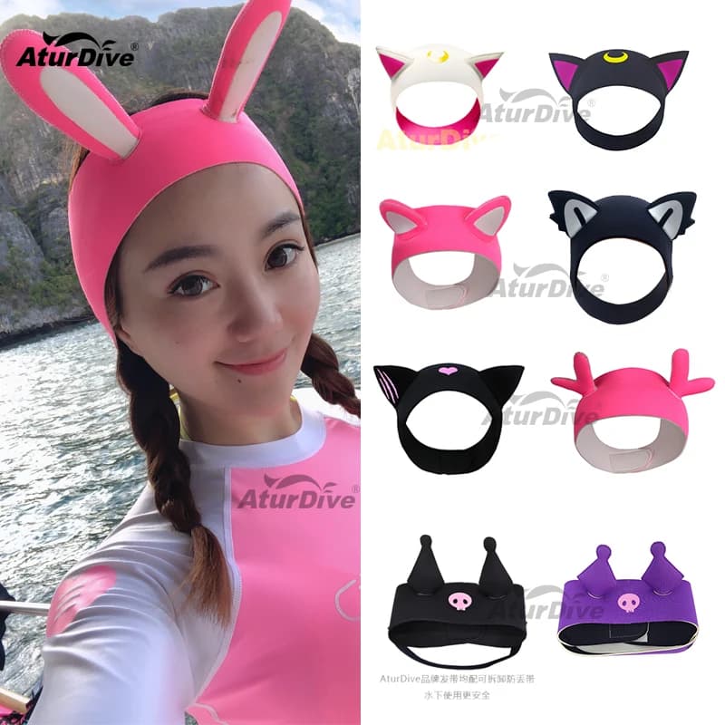 hair protection, swim cap, modelling headdress for diving, earphone for cartoons. Animated cartoon diving cap for children and adults