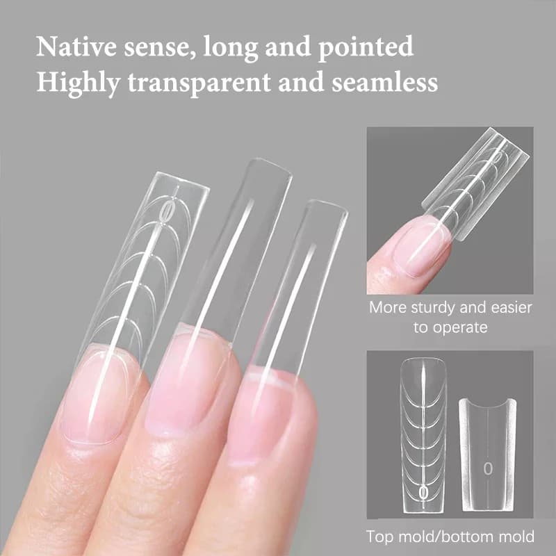 240 Pieces Dual Form for Sandwich Nails, Forms for Coffin and Almond Nails, 14 Measures, Reusable, Upper Forms and Lower for Nail Extension, Upper Stamp and Lower Stamp
