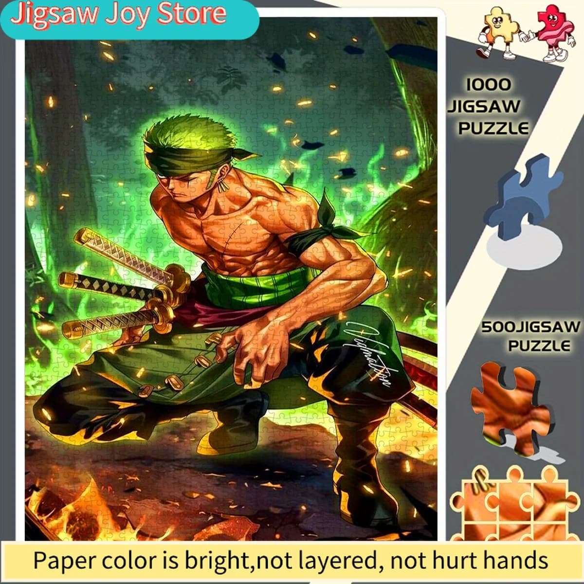 Puzzle, puzzle di carta, puzzle per adulti, puzzle di grandi dimensioni, con Zoro e i suoi accattivanti capelli verdi e il suo stile a tre spade