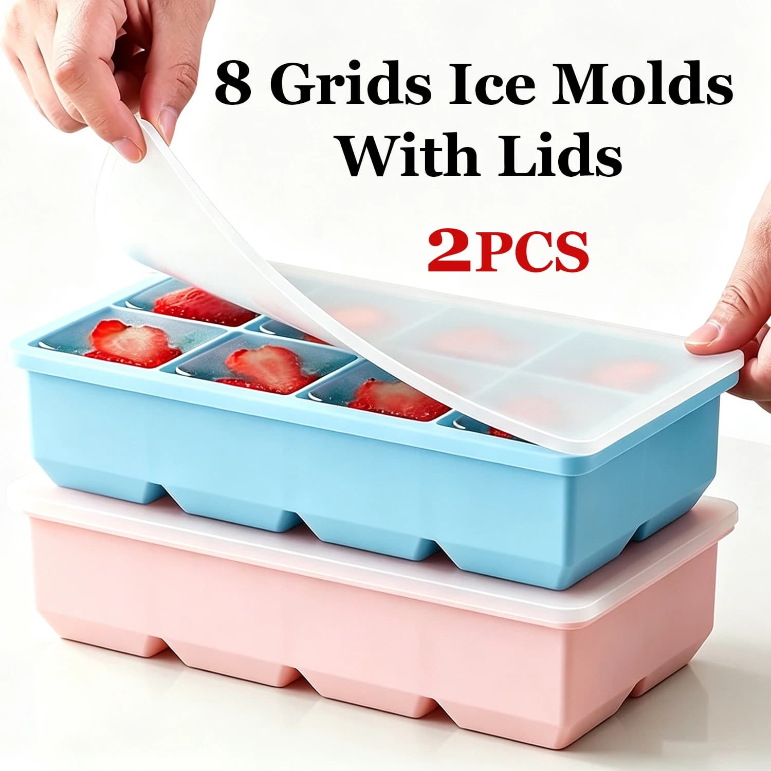 8 Grid Big Ice Cube Trays New Silicone Large Ice Molds with Lids Non-toxic Durable Ice Cube Maker DIY Ice Tray for Whiskey