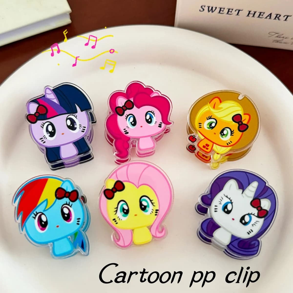 Clip in pp Little Pony, sigillo di cancelleria regalo con decorazione di cartoni animati per bambole, gioielli carini per bambini con clip per note adesive
