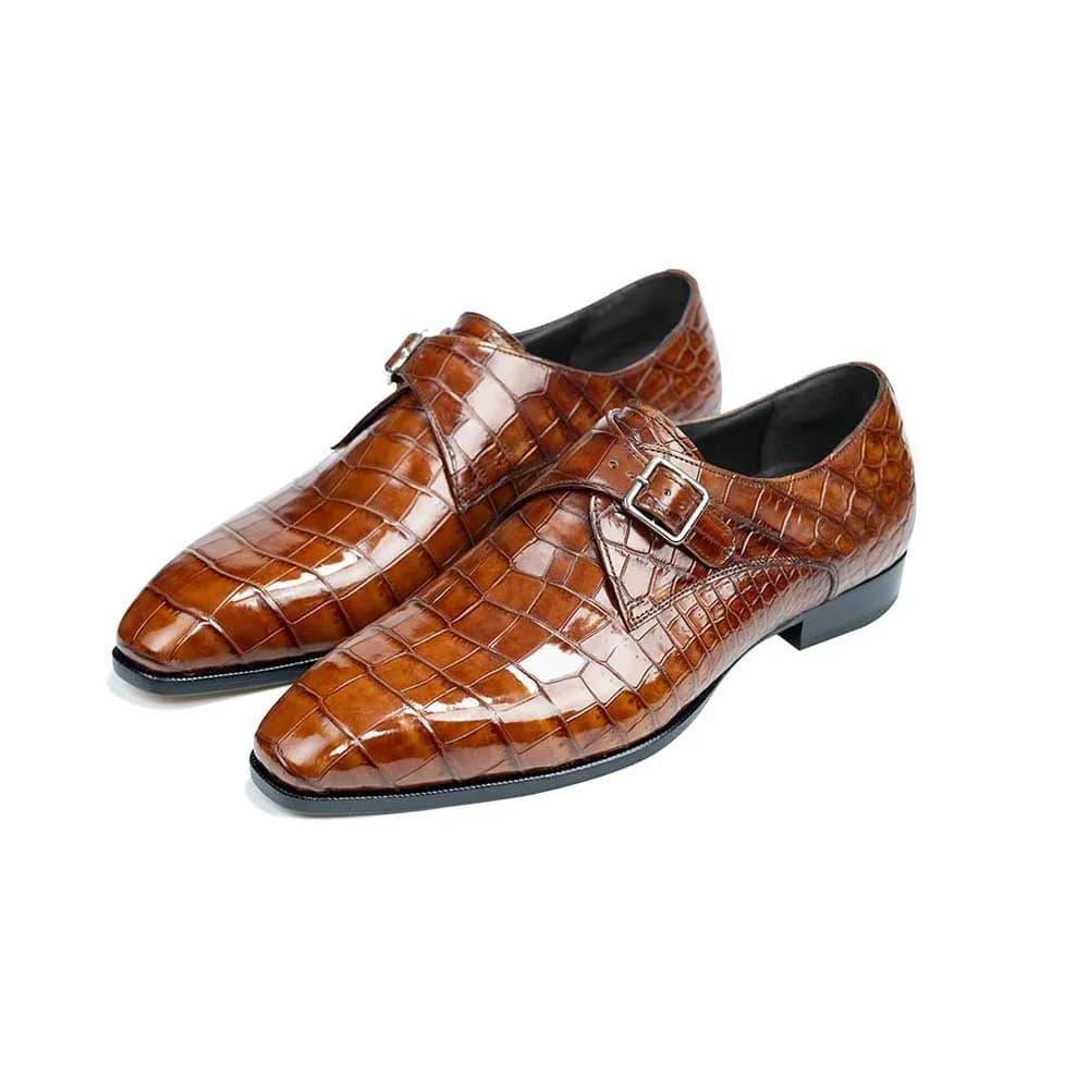 KEXIMA nuove scarpe da uomo in coccodrillo scarpe formali maschili Scarpe da monaco colore pennello marrone