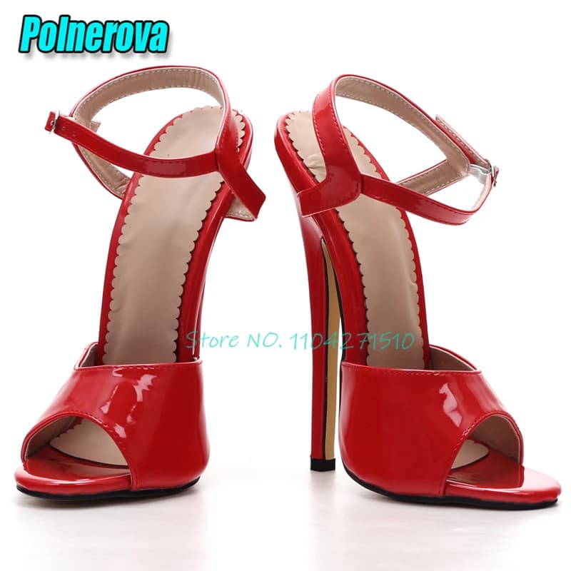 Patent Leather 16CM Super High Heels Sexy Peep Toe Shallow Ankle Buckle Stiletto Sandals Summer New Color Customized Women Shoes
