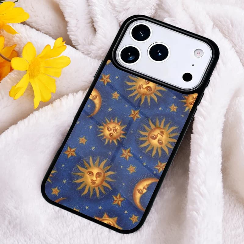 Cover per iPhone con Segni Astrologici Sole Luna Stelle Stile Celeste per iPhone 17 16 Pro Max 15 14 Pro 11 12 13 XR XS 6 7 8 Plus