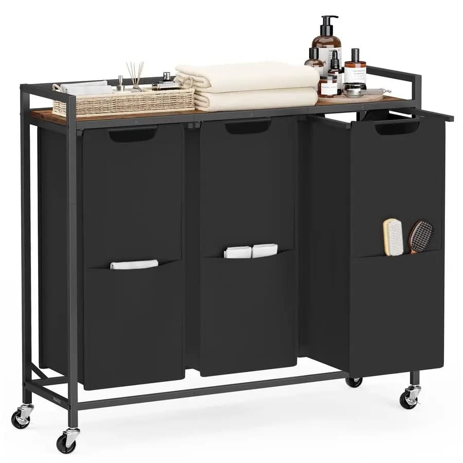 Container for the Collection of the Heads, 43,5 Gallons. Basket Box 165 L with 3 compartments, Trolley with Wheels, shelf, Removable bags, Pockets