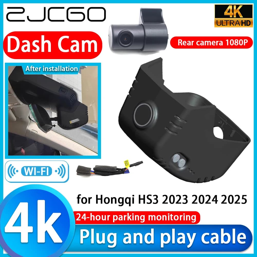 ZJCGO for Hongqi HS3 2023 2024 2025 Dash Cam DVR 4K Car Camera UHD 2160P with Sony lens and Monitor Parking 24h Video Recorder