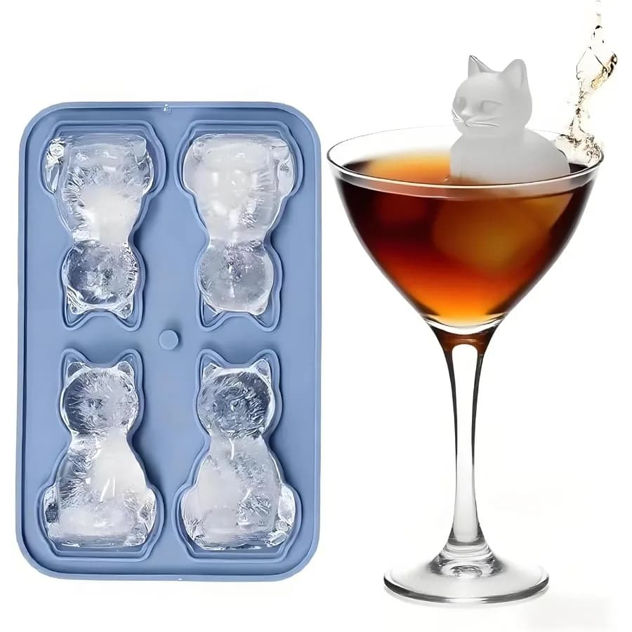 Stampo per cubetti di ghiaccio in silicone per gatti 3D con Fel - Vassoi per ghiaccio per whisky e cocktail per brandy Bourbon Congelamento rapido Senza BPA Rilascio facile No