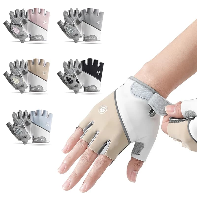 Unisex Half Finger Fitness Gloves, Silicone Anti-Slip Breathable Ice Silk for Cycling Gym Training Outdoor Sports