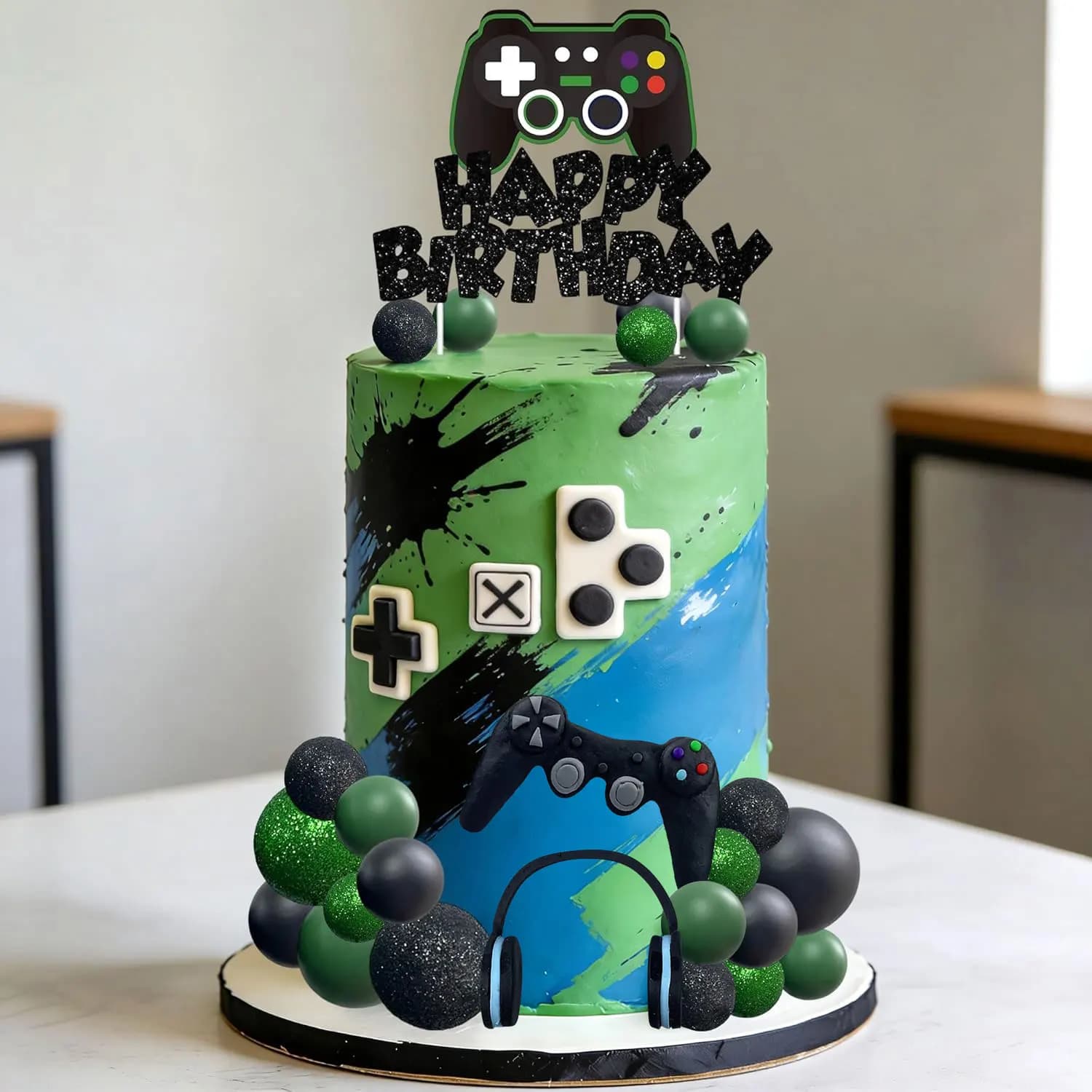Decorazioni per Torta a Tema Videogiochi 23 Pezzi - Addobbi di Compleanno Gaming con Controller, Cuffie e Palline per Feste di Bambini