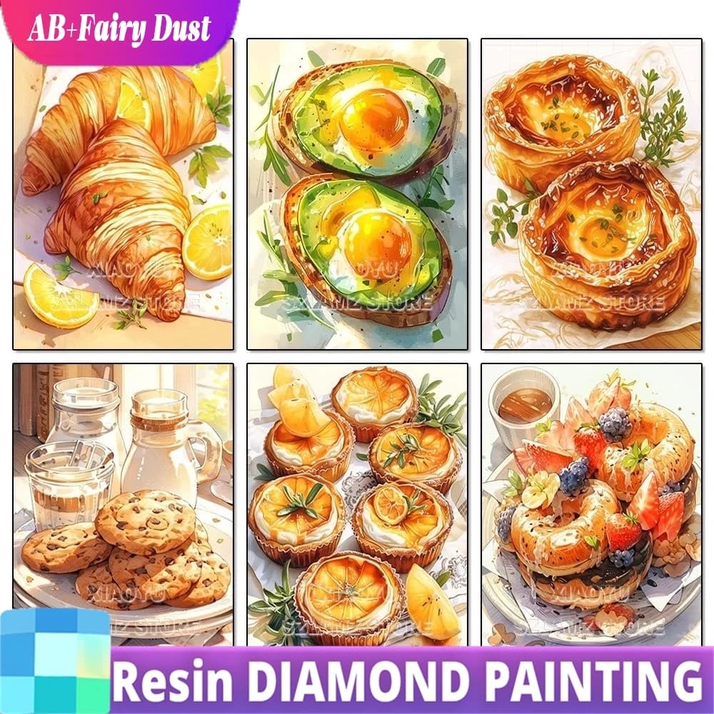 Resina Fata Polvere AB Pane Cibo Pittura Diamante Ristorante Cucina Decor Fai Da Te Completo Dessert Figura Mosaico Punto Croce Set Regalo