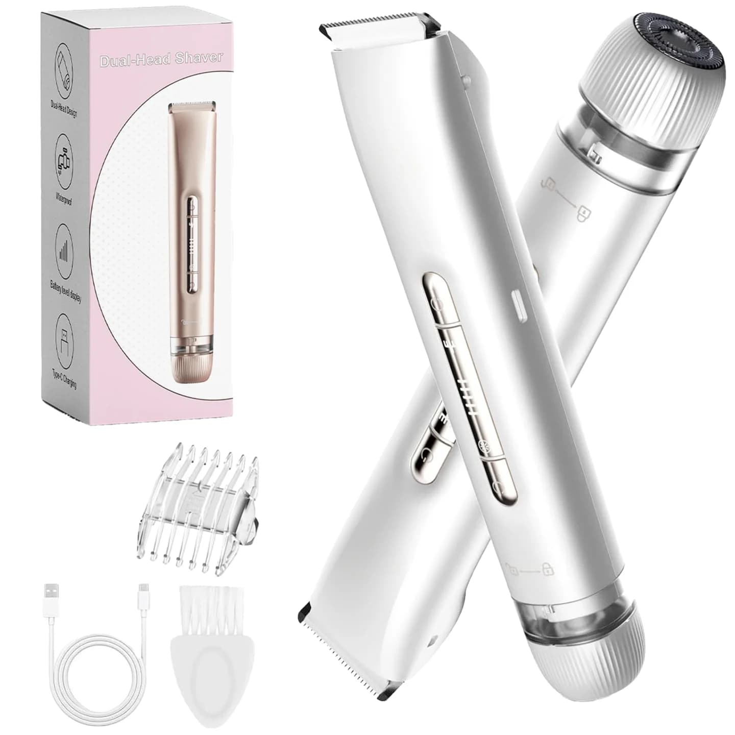 Rasoio Elettrico 2 in 1 per Donne, Depilatore per Viso e Corpo, Ricaricabile, Indolore, Utilizzo a Secco e Bagnato